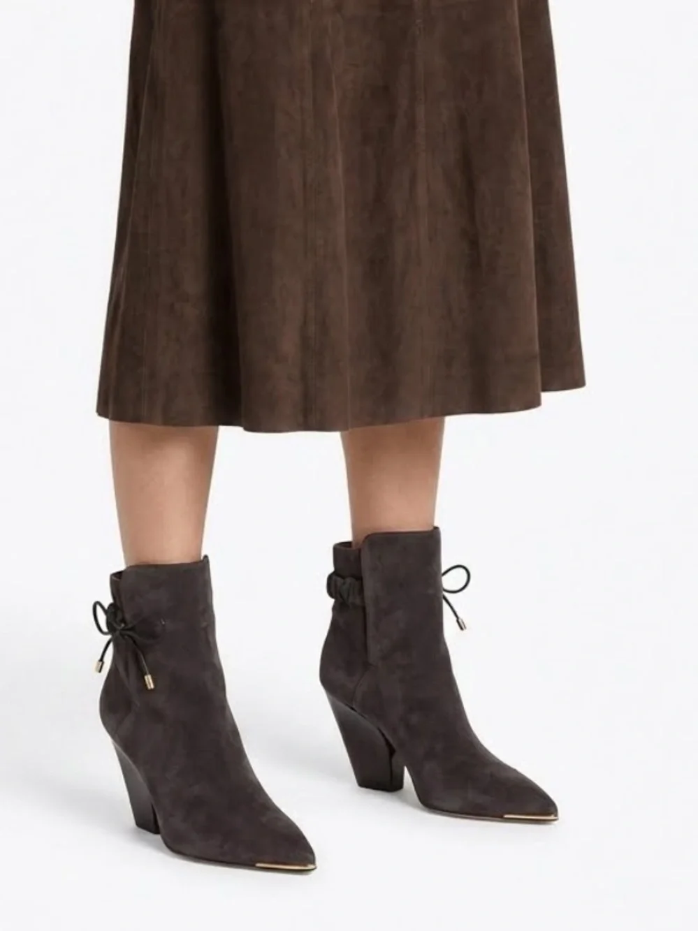 New Tory Burch Lila Brown Ankle Boots Size 8.5 Leather Suede 90s Scrunch